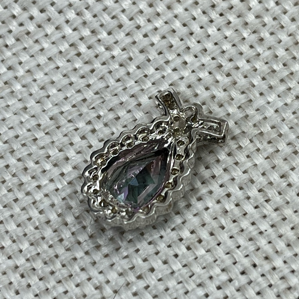 Vintage 10k White Gold Mystic Topaz & Diamond Pendant - 2.5g - Picture 6 of 15